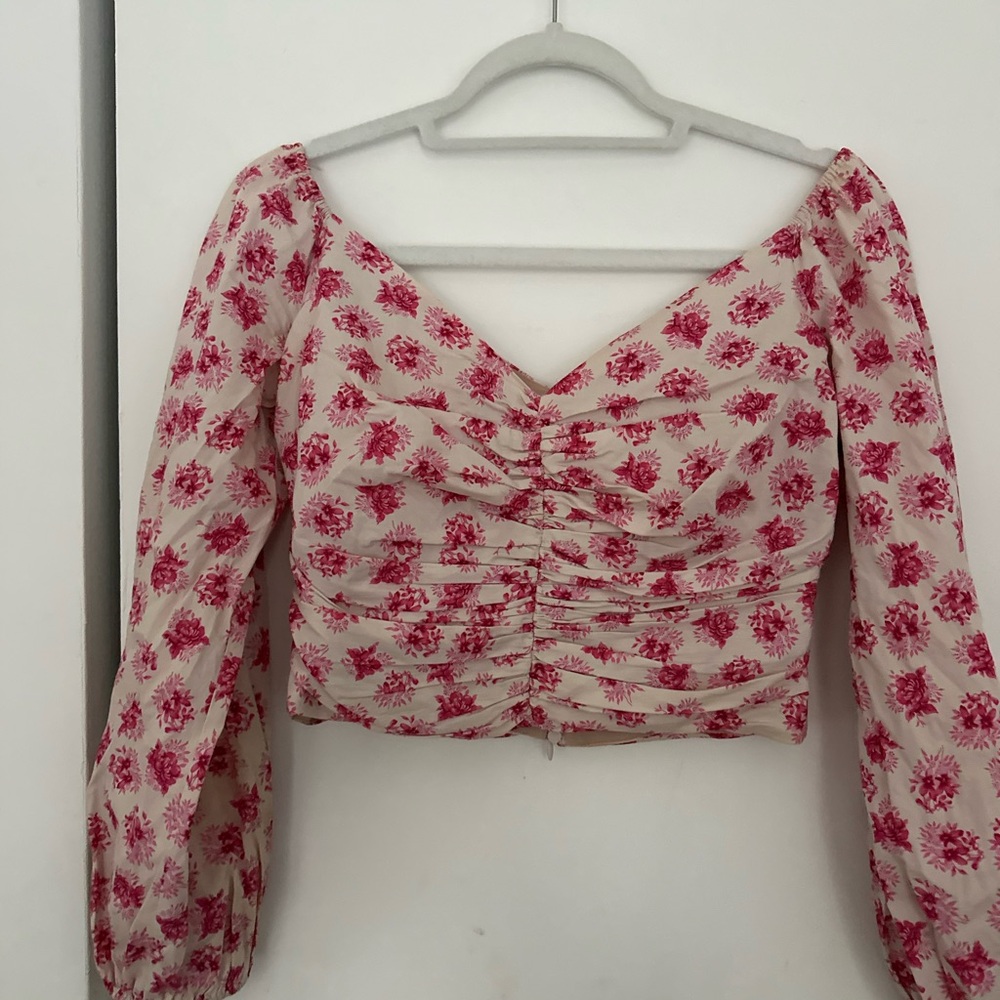 Zara Floral Pink Ruched Top
